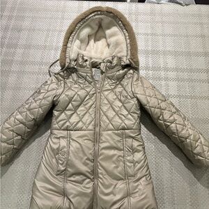 Children's Quilted Hooded Puffer Coat - Tan